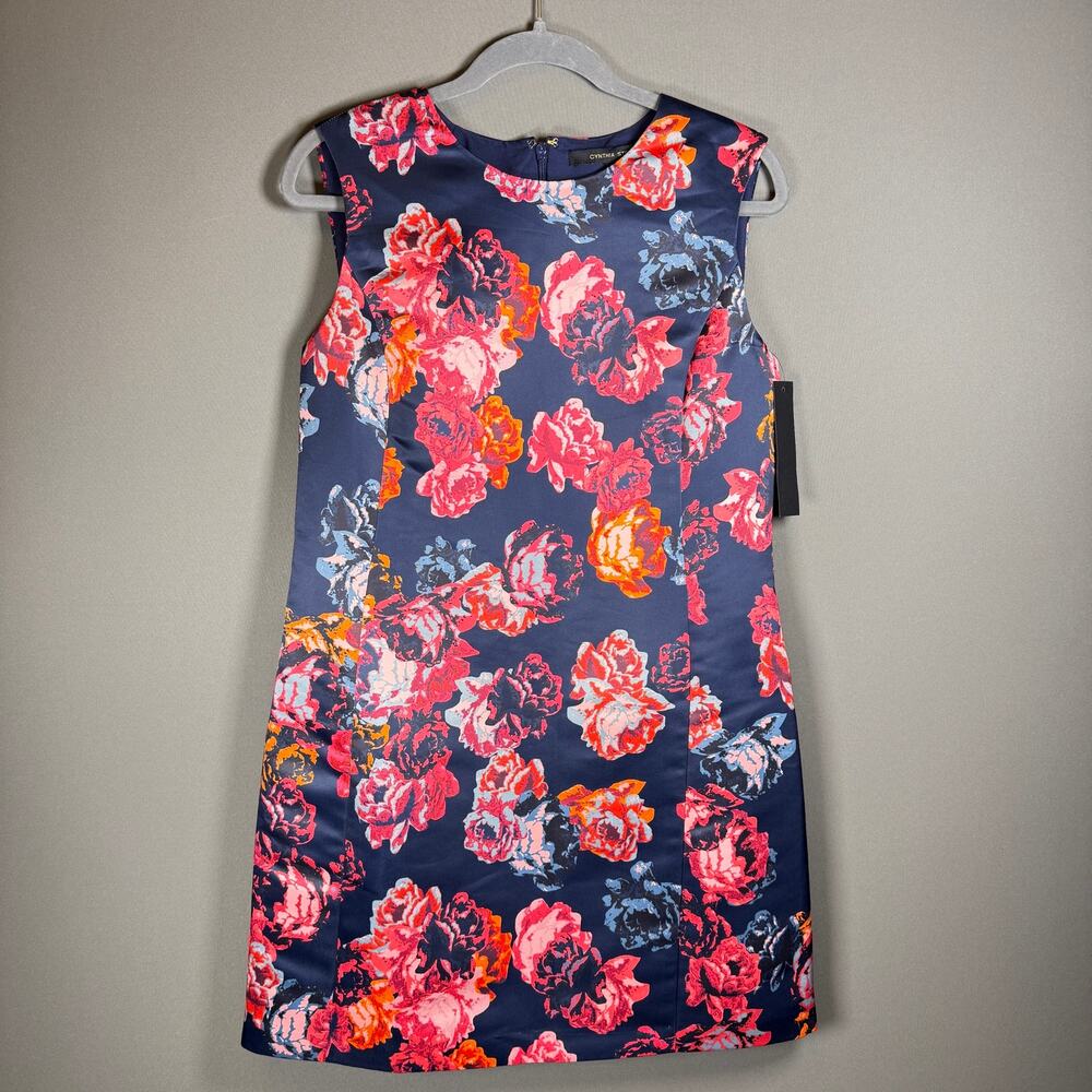 NWT Cynthia Steffe floral shift dress - navy red roses sleeveless modest size 8